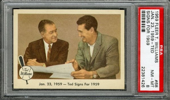 1959 Fleer Ted Williams #68 "Ted Signs for 1959" - PSA NM-MT 8